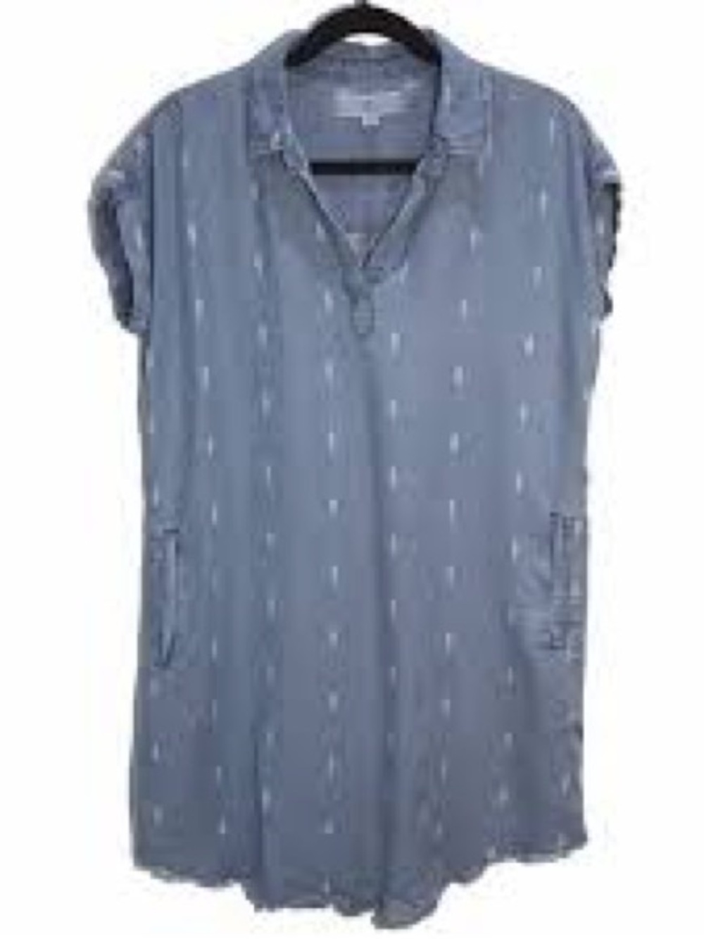 Thread + Supply L Chambray Embroidered Shift Dress Raw Hem Pockets